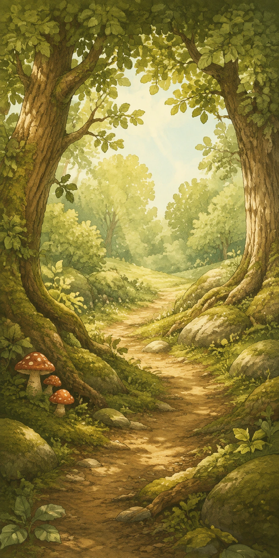 The hand-drawn Mosswood forest in Journey